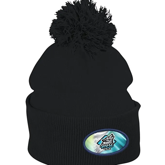 Pom Pom Knit Hat - Full Color Patch