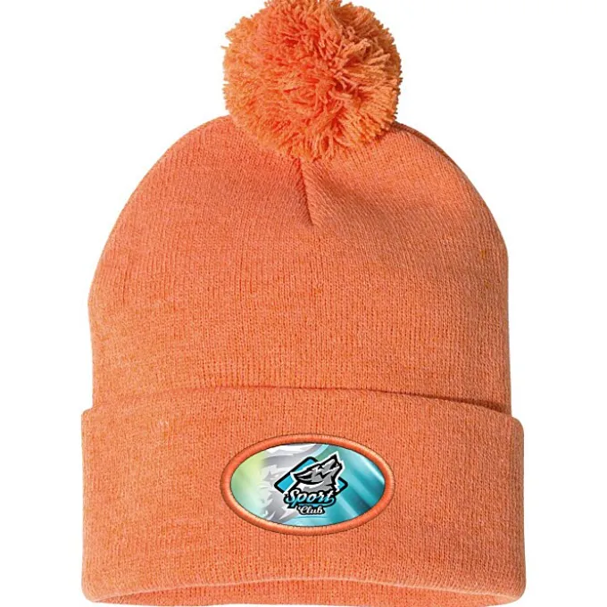 Pom Pom Knit Hat - Full Color Patch