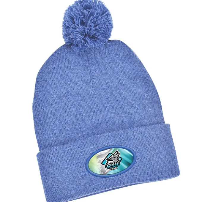 Pom Pom Knit Hat - Full Color Patch