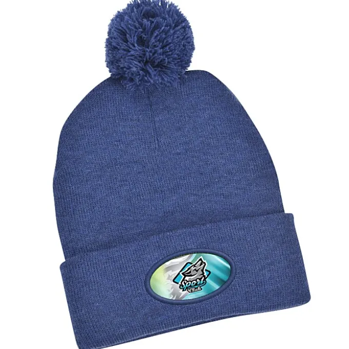Pom Pom Knit Hat - Full Color Patch