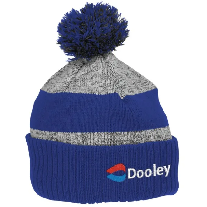 Pom Pom Melange Beanie with Ribbed Cuff - 24 hr