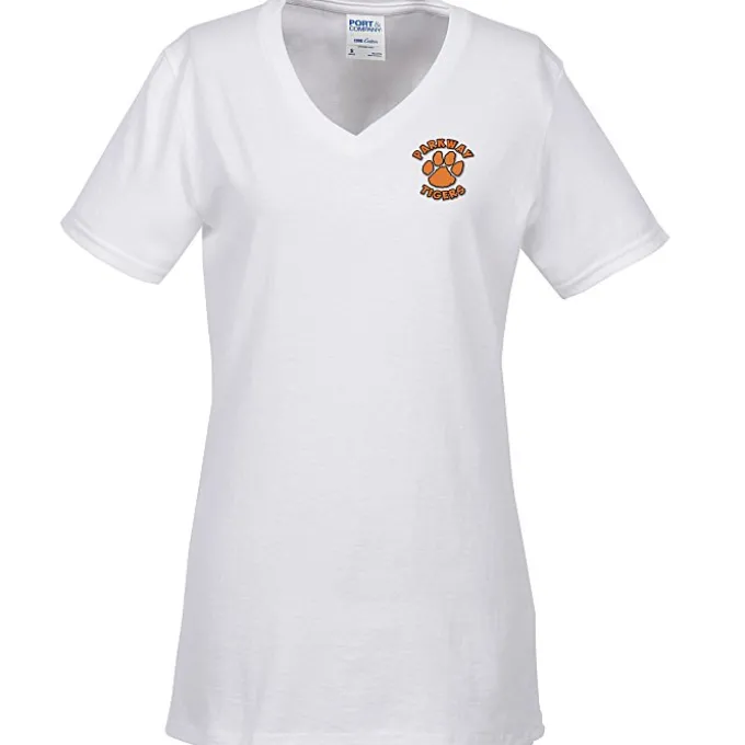Port Classic 5.4-oz V-Neck T-Shirt - Ladies' - White - Embroidered