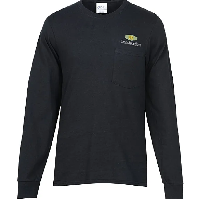 Port & Company Essential Long Sleeve Pocket T-Shirt - Embroidered
