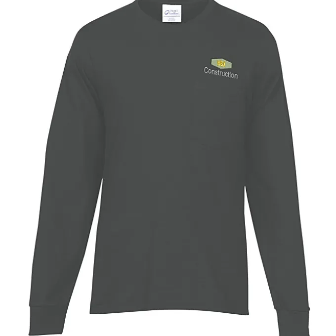 Port & Company Essential Long Sleeve Pocket T-Shirt - Embroidered
