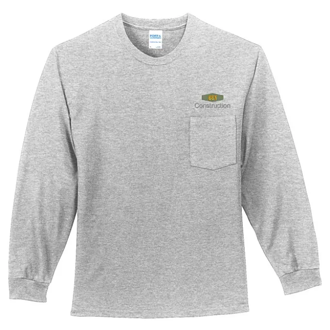 Port & Company Essential Long Sleeve Pocket T-Shirt - Embroidered