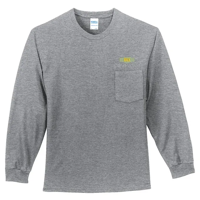 Port & Company Essential Long Sleeve Pocket T-Shirt - Embroidered