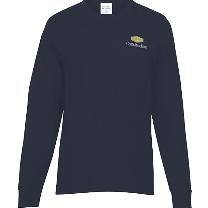 Port & Company Essential Long Sleeve Pocket T-Shirt - Embroidered