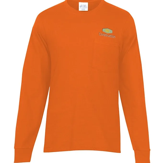 Port & Company Essential Long Sleeve Pocket T-Shirt - Embroidered