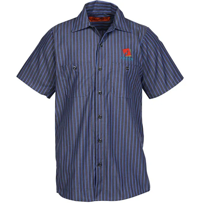 Red Kap Technician Short Sleeve Striped Work Shirt
