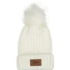Rib Knit Beanie with Fur Pom Pom