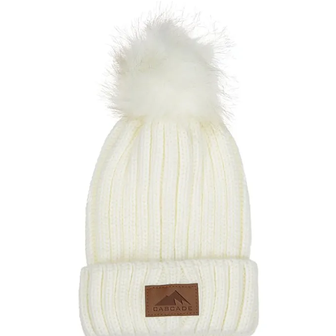 Rib Knit Beanie with Fur Pom Pom