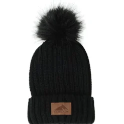 Rib Knit Beanie with Fur Pom Pom