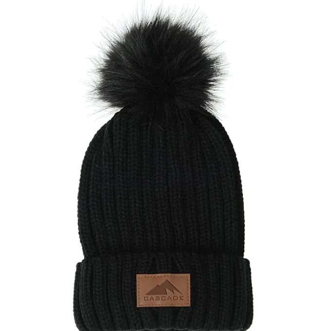 Rib Knit Beanie with Fur Pom Pom