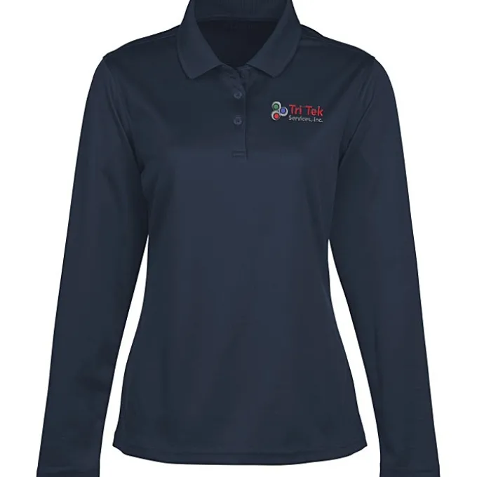 Spin Dye Long Sleeve Pique Polo - Ladies' - Embroidered