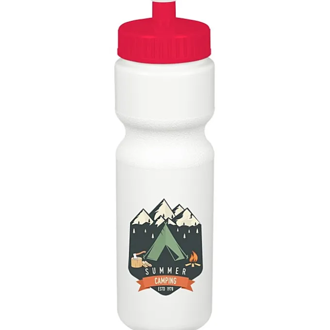 Sport Bottle with Push Pull Lid - 28 oz - White - Full Color
