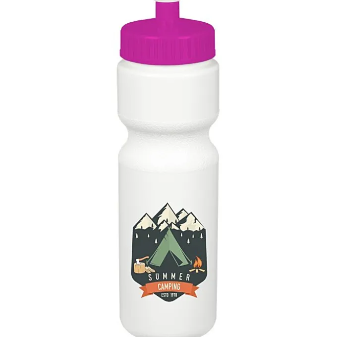 Sport Bottle with Push Pull Lid - 28 oz - White - Full Color