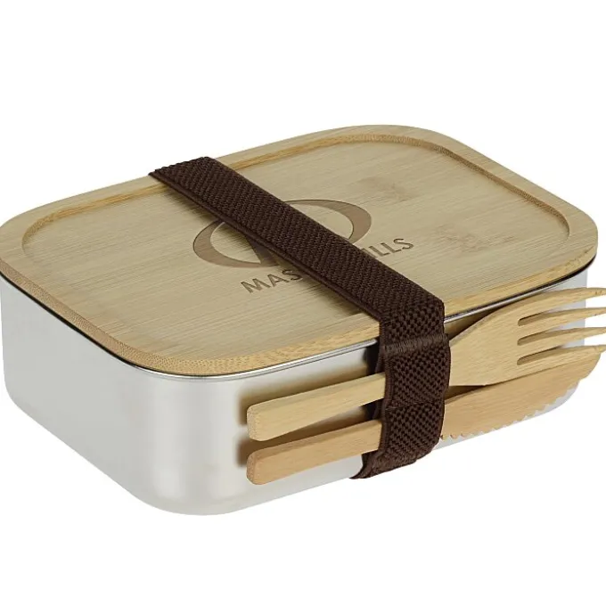 Stainless Bento Box with Bamboo Lid and Cutlery