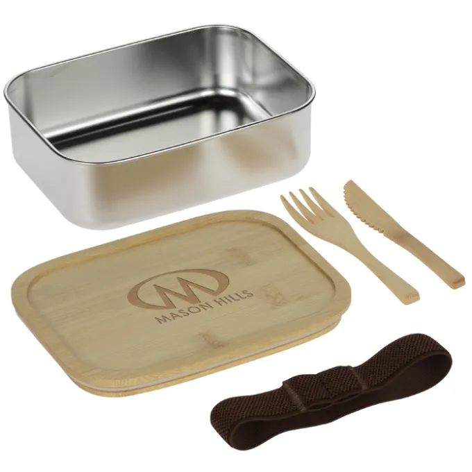 Stainless Bento Box with Bamboo Lid and Cutlery