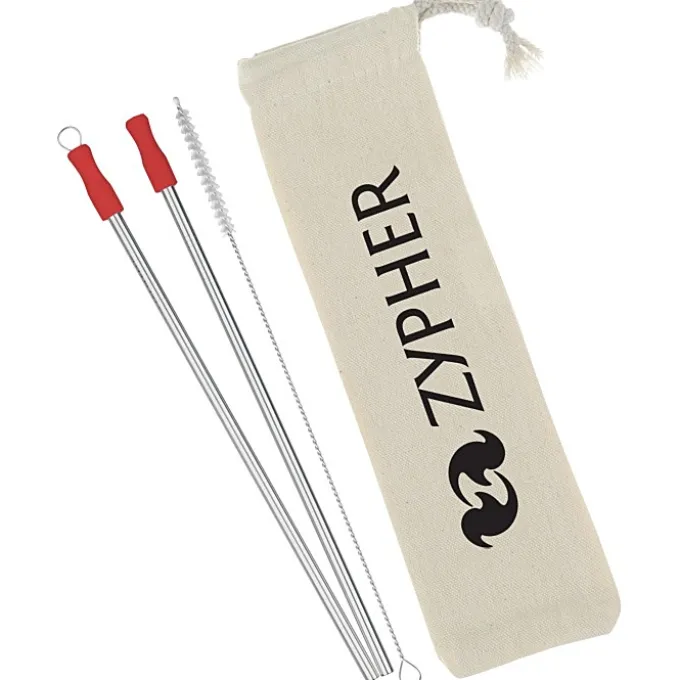 Stainless Straw Set in Cotton Pouch - 2 Pack