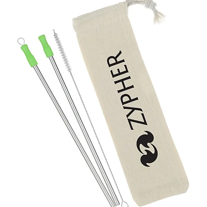 Stainless Straw Set in Cotton Pouch - 2 Pack