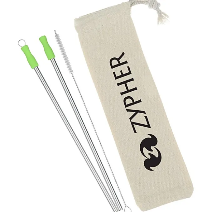 Stainless Straw Set in Cotton Pouch - 2 Pack