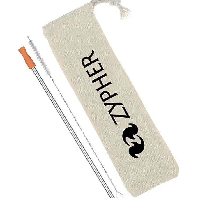 Stainless Straw Set in Cotton Pouch - 1 Pack - 24 hr
