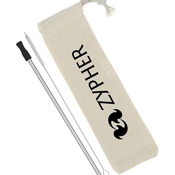 Stainless Straw Set in Cotton Pouch - 1 Pack - 24 hr