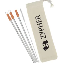 Stainless Straw Set in Cotton Pouch - 3 Pack