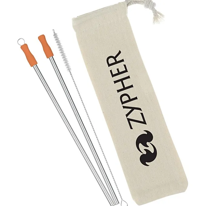 Stainless Straw Set in Cotton Pouch - 2 Pack - 24 hr