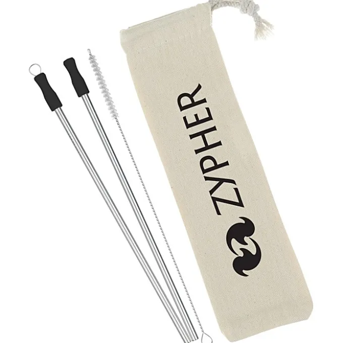 Stainless Straw Set in Cotton Pouch - 2 Pack - 24 hr