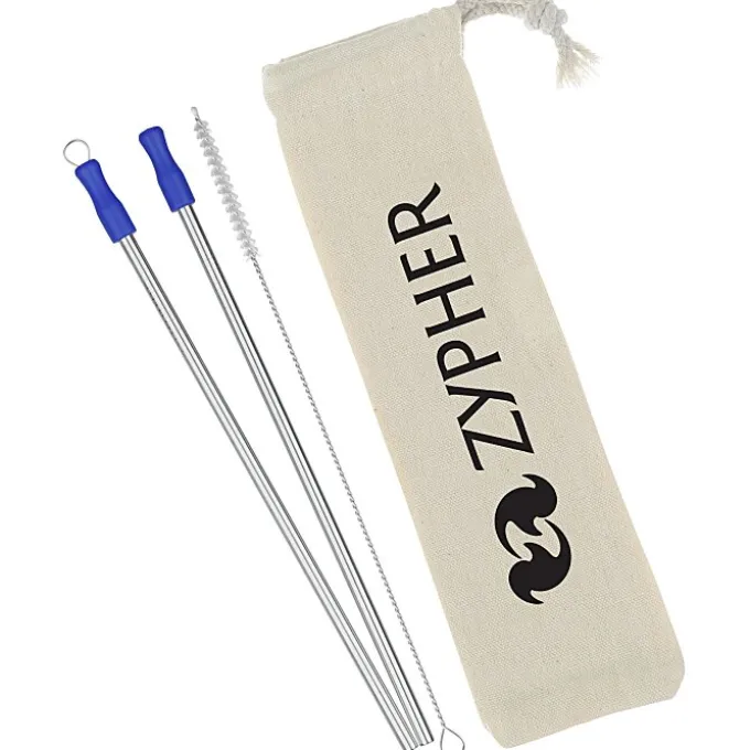 Stainless Straw Set in Cotton Pouch - 2 Pack - 24 hr