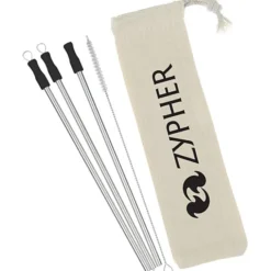 Stainless Straw Set in Cotton Pouch - 3 Pack - 24 hr