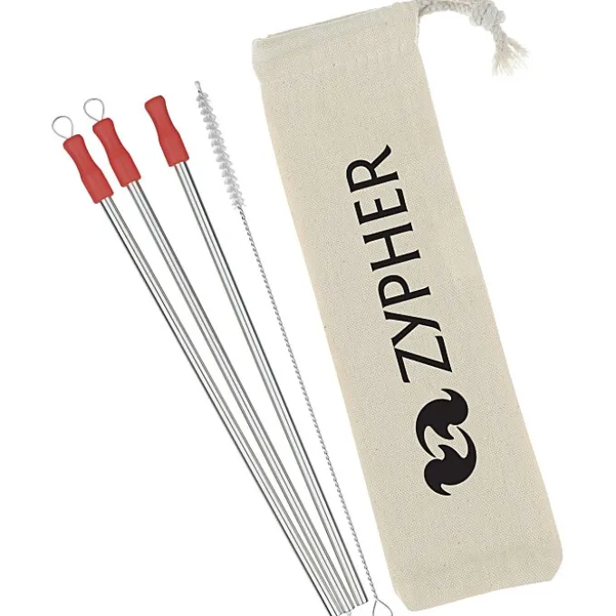Stainless Straw Set in Cotton Pouch - 3 Pack - 24 hr