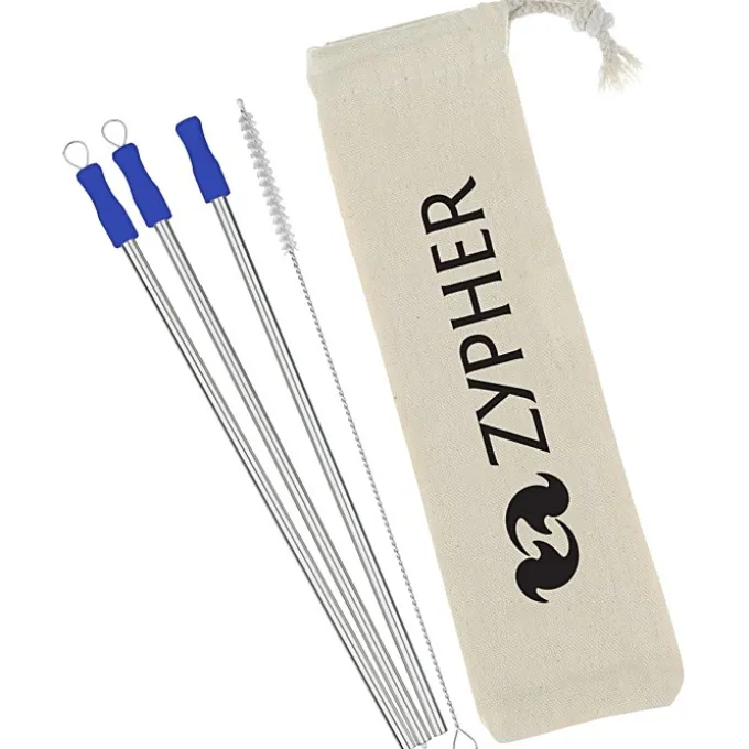 Stainless Straw Set in Cotton Pouch - 3 Pack - 24 hr