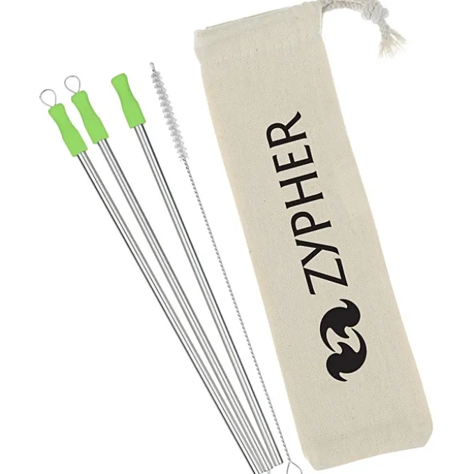 Stainless Straw Set in Cotton Pouch - 3 Pack - 24 hr
