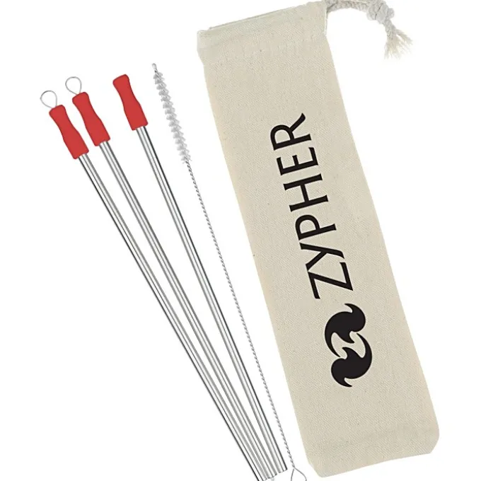 Stainless Straw Set in Cotton Pouch - 3 Pack - 24 hr