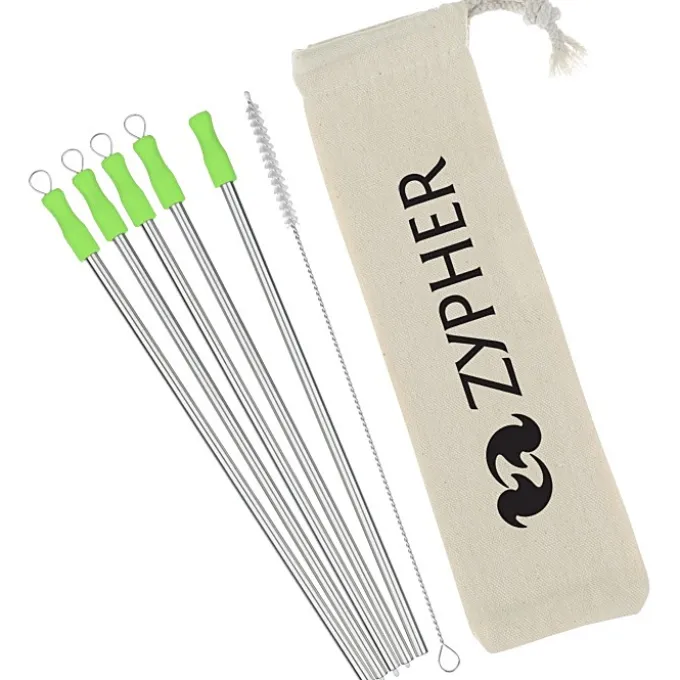 Stainless Straw Set in Cotton Pouch - 5 Pack - 24 hr