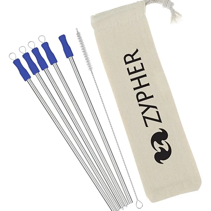 Stainless Straw Set in Cotton Pouch - 5 Pack - 24 hr