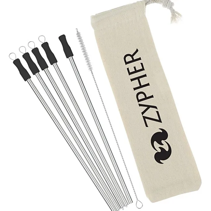 Stainless Straw Set in Cotton Pouch - 5 Pack - 24 hr