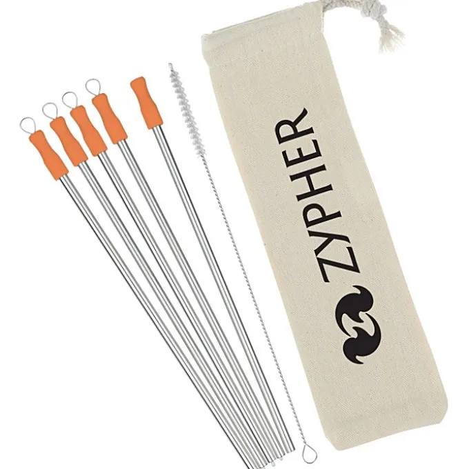 Stainless Straw Set in Cotton Pouch - 5 Pack - 24 hr