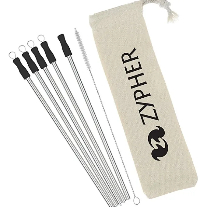 Stainless Straw Set in Cotton Pouch - 5 Pack - 24 hr