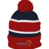 Striped Pom Pom Cuffed Beanie