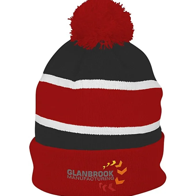 Striped Pom Pom Cuffed Beanie