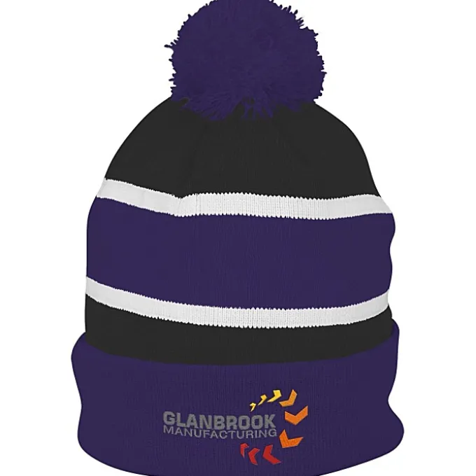 Striped Pom Pom Cuffed Beanie