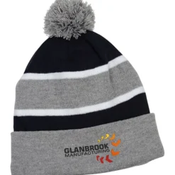 Striped Pom Pom Cuffed Beanie