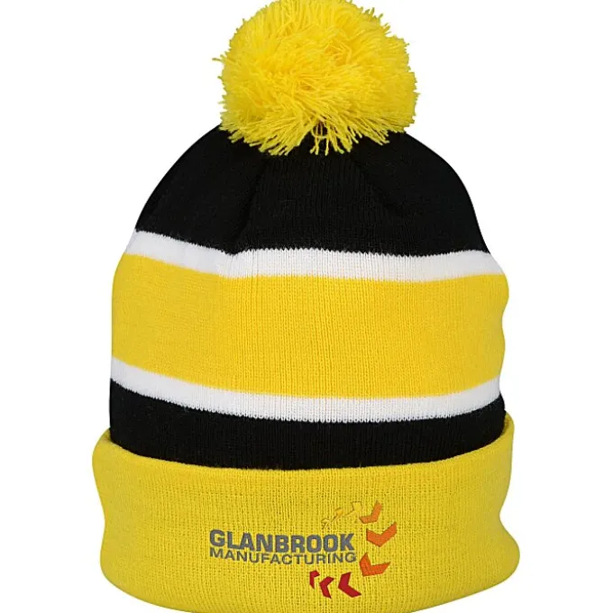 Striped Pom Pom Cuffed Beanie
