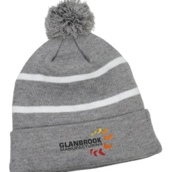Striped Pom Pom Cuffed Beanie