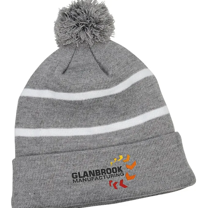 Striped Pom Pom Cuffed Beanie