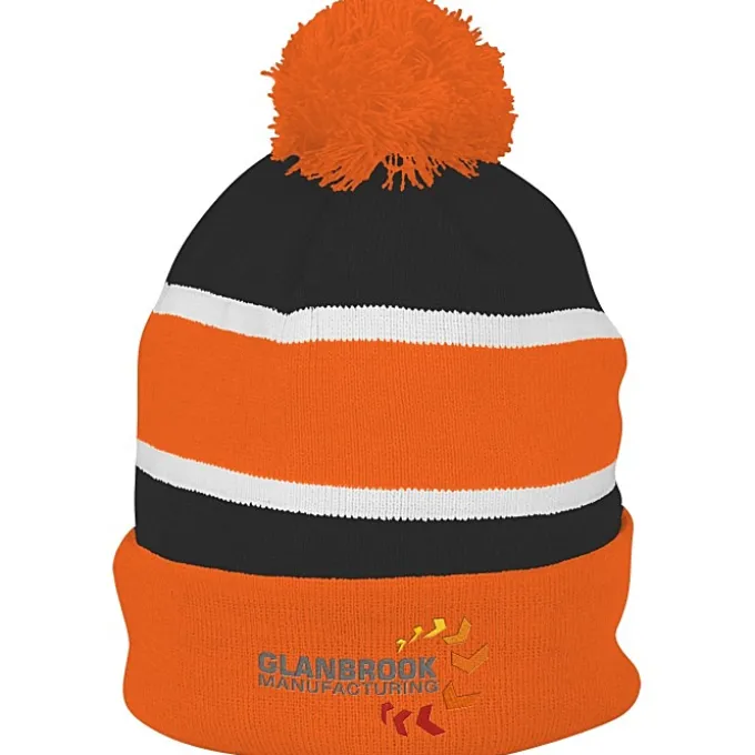 Striped Pom Pom Cuffed Beanie