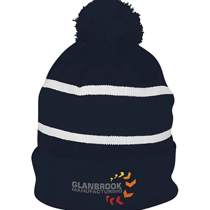 Striped Pom Pom Cuffed Beanie